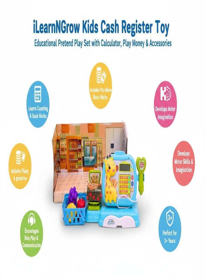 iLearnNGrow Kids Cash Register Toy with Calculator, Play Money & Accessories | Educational Pretend Play Toy for Boys & Girls | Learning Maths, Counting & Role Play | Age 3+ Years - Image 2